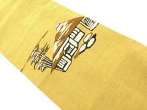 リサイクル　竹笹・家屋模様名古屋帯